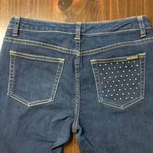Michael Kors Gold Embellished Low Rise Skinny Jeans Dark Wash Blue Denim Size 6